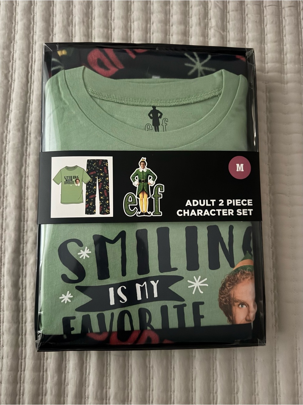 ELF Women's 2-Piece Pajama Set in Light Green with Black Print